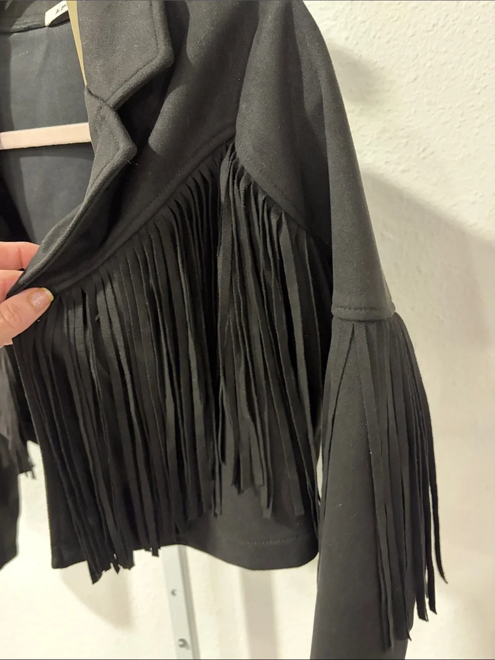 Francesca's Collections Black Fringe Cropped Jacket